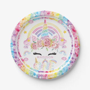 Unicorn Magical First Birthday Colourful Paper Plate