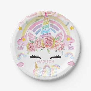 Unicorn Magical First Birthday Floral Paper Plate