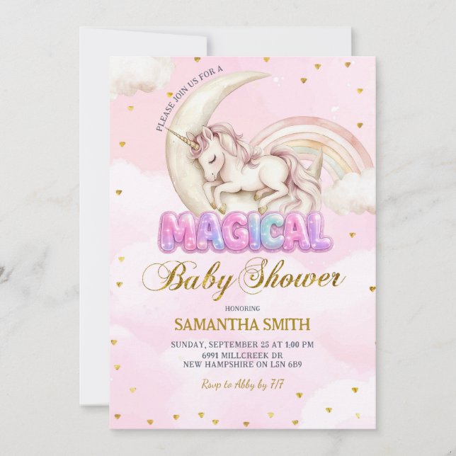 Unicorn Magical girl baby shower Invitation (Front)