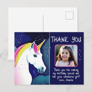 Unicorn Magical Girl Photo Birthday Thank you Postcard