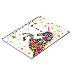 Unicorn Magical Gold Colour Glitter Personalise   Notebook