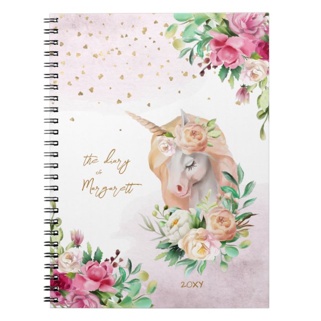 Unicorn Magical Illustration Girl Daily Diary Notebook (Front)