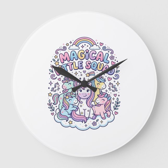 Unicorn Magical Little Squad Graphic Design Produc Large Clock (Front)
