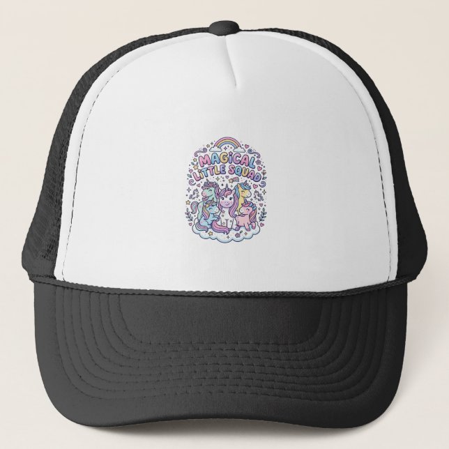 Unicorn Magical Little Squad Graphic Design Produc Trucker Hat (Front)