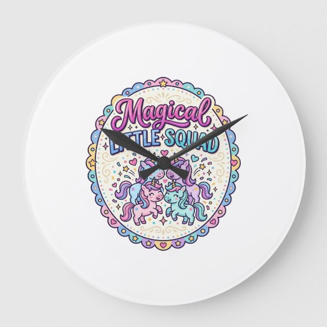 Unicorn Magical Little Squad POD Ready Apparel Gra Large Clock (Front)