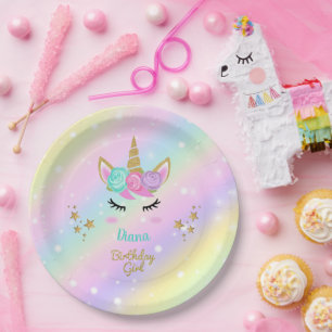 Unicorn Magical Party Girl with name Paper Plate