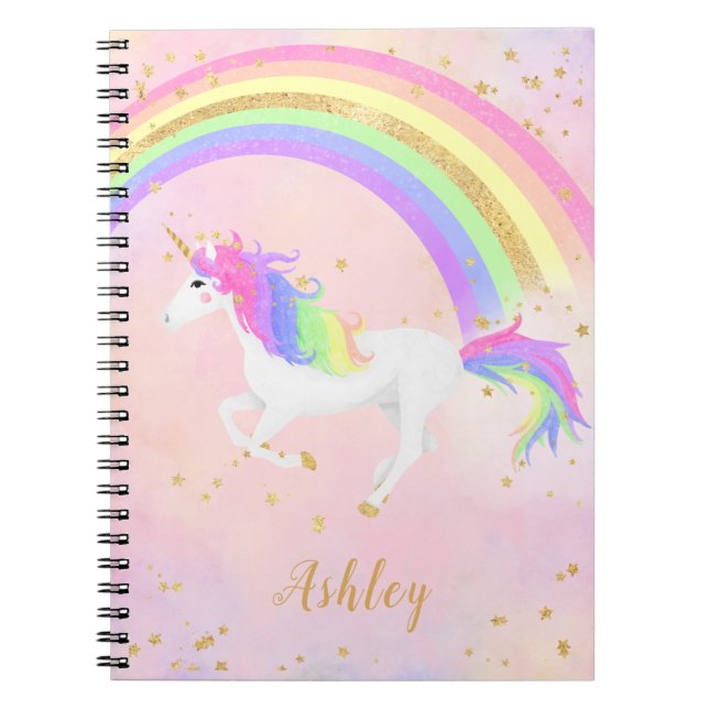 Unicorn | Magical Pink and Gold Rainbow Notebook (Front)