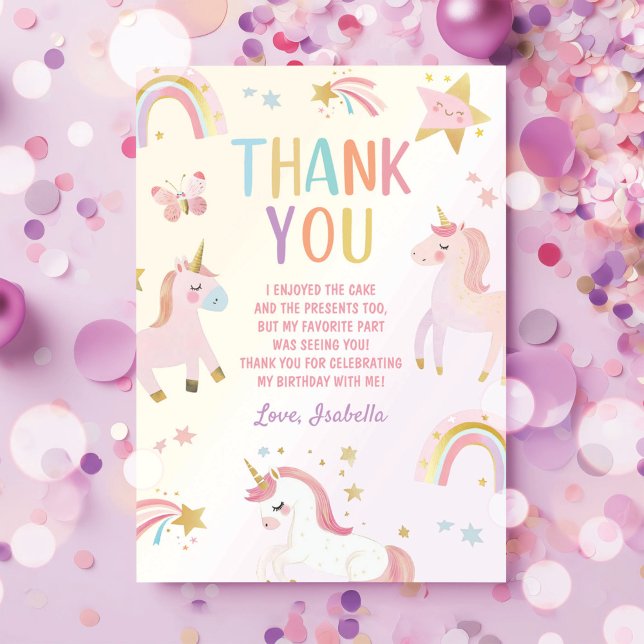 Unicorn Magical Rainbow Birthday Thank You Card (Creator Uploaded)