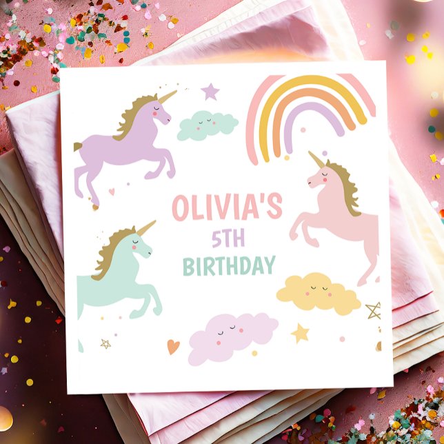 Unicorn Magical Rainbow Celebration Girl Birthday  Napkin (Creator Uploaded)