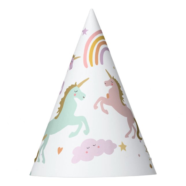 Unicorn Magical Rainbow Celebration Girl Birthday  Party Hat (Front)
