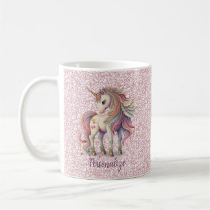 Unicorn Magical Rainbow Colours Pink Glitter Coffee Mug