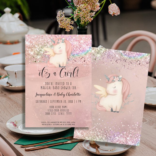Unicorn Magical Rainbow Glitter Girl Baby Shower Invitation (Creator Uploaded)