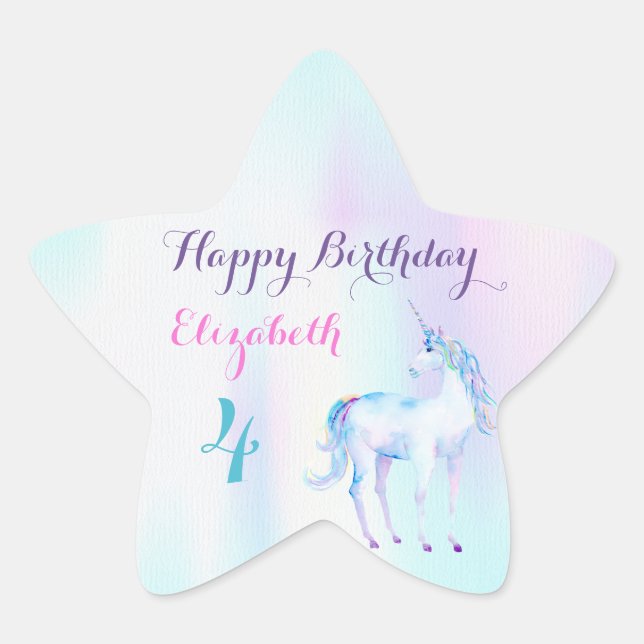Unicorn Magical Rainbow Lavender Pink Turquoise Star Sticker (Front)