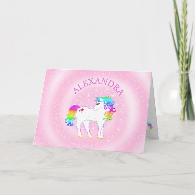 Unicorn Magical Rainbow Pink  and Cute Birthday Holiday Card (Front)