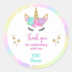 Unicorn magical Rainbow Thank you Party Classic Round Sticker