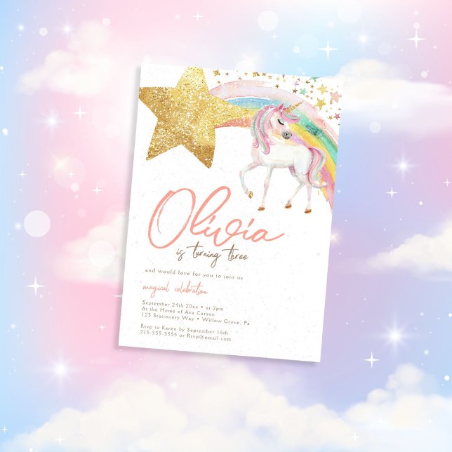 Unicorn Magical Rainbow Watercolor Birthday Invitation (Creator Uploaded)