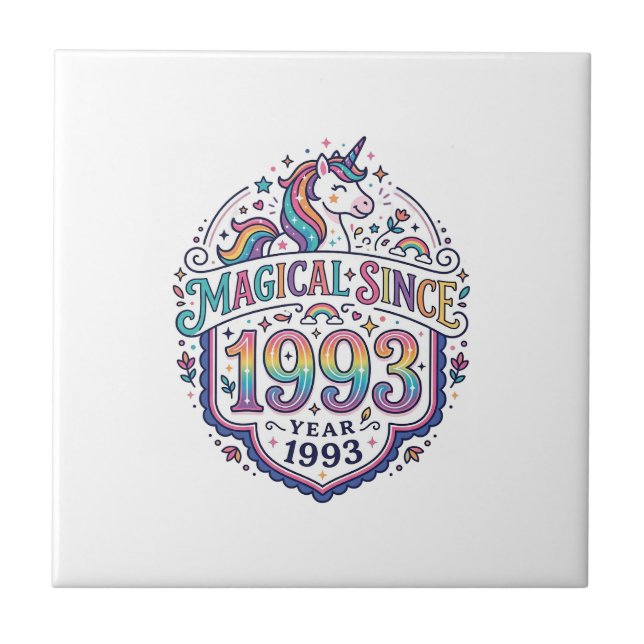 Unicorn Magical Since Year Trendy Print on Demand  Tile (Front)