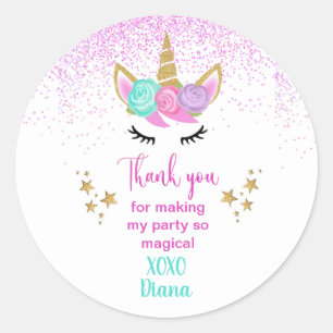 Unicorn magical Thank you Party  Classic Round Sticker