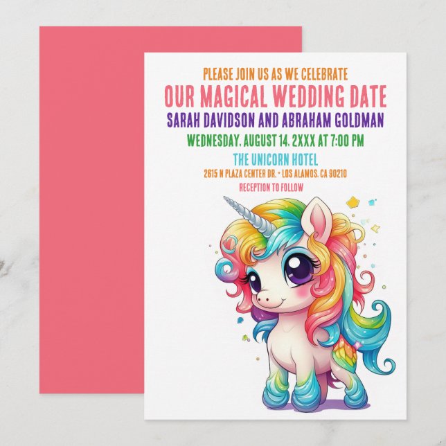 Unicorn Magical Whimsical Girly Wedding Invitation (Front/Back)