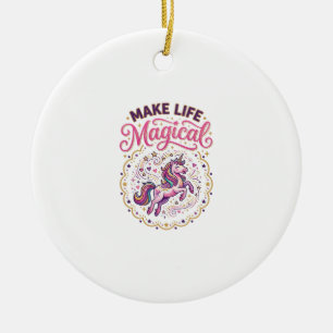 Unicorn Make Life Magical POD Ready White Backgrou Ceramic Tree Decoration