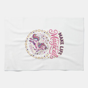 Unicorn Make Life Magical POD Ready White Backgrou Tea Towel