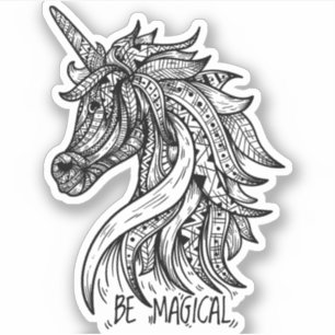 Unicorn Mandala Henna Doodle Black White Cool
