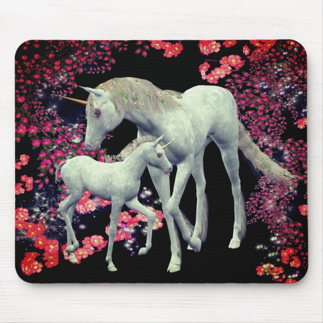 Unicorn Mare Foal Fantasy Art Mouse Mat (Front)