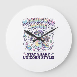 Unicorn Mathicorn Mode Charming White Background D Large Clock