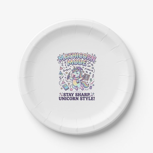 Unicorn Mathicorn Mode Charming White Background D Paper Plate (Front)