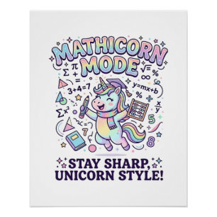 Unicorn Mathicorn Mode Charming White Background D Poster