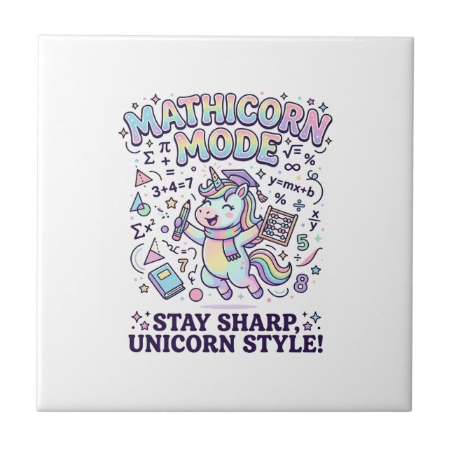 Unicorn Mathicorn Mode Charming White Background D Tile (Front)