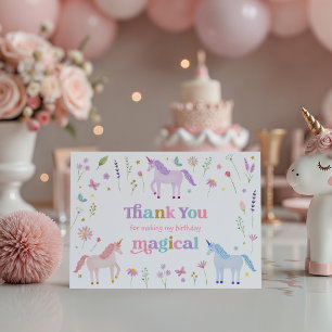 Unicorn Meadow Pastel Pink Gold Thank You Card