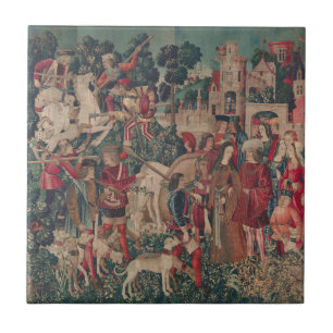 Unicorn Mediaeval Art - Hunters Return to Castle Tile