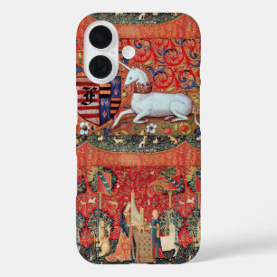 UNICORN ,MEDIEVAL FANTASY FLOWERS,FLORAL MONOGRAM iPhone 16 CASE