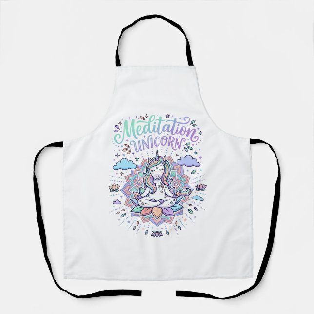 Unicorn Meditation Unicorn White Background Vector Apron (Front)