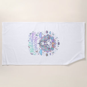Unicorn Meditation Unicorn White Background Vector Beach Towel