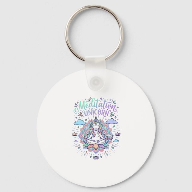 Unicorn Meditation Unicorn White Background Vector Key Ring (Front)