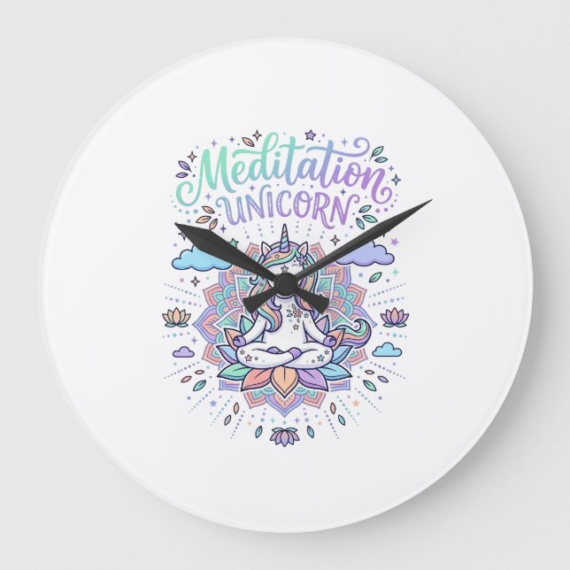 Unicorn Meditation Unicorn White Background Vector Large Clock (Front)