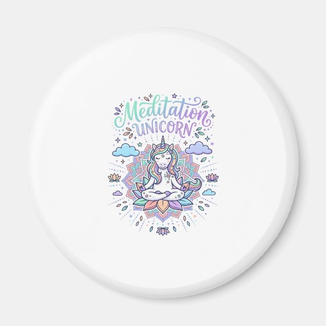 Unicorn Meditation Unicorn White Background Vector Magnet (Front)