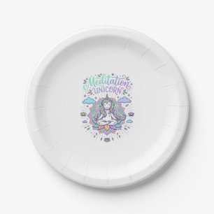 Unicorn Meditation Unicorn White Background Vector Paper Plate