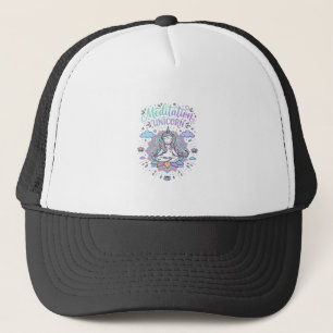 Unicorn Meditation Unicorn White Background Vector Trucker Hat