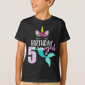 Unicorn Mermaid 5th Birthday Girl Gift for 5 Year  T-Shirt