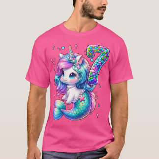 Unicorn Mermaid 7Th Birthday 7 Year Old Party Girl T-Shirt