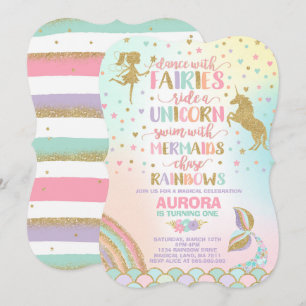 Unicorn Mermaid And Fairy Birthday Invitation