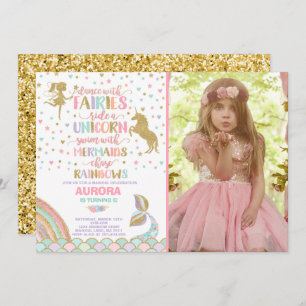 Unicorn Mermaid And Fairy Birthday Invitation