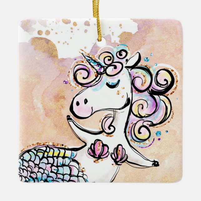 Unicorn Mermaid Ceramic Ornament (Front)