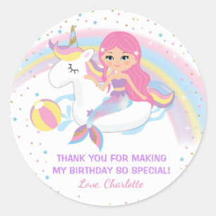 Unicorn Mermaid Pool Birthday Stickers