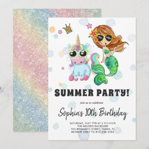 Unicorn & Mermaid Pool Party Invitation