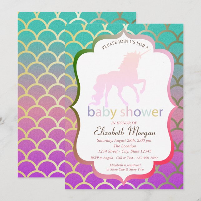 Unicorn Mermaid Scales Baby Shower Invitation (Front/Back)