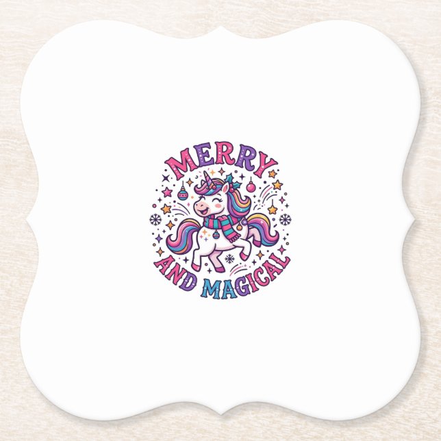 Unicorn Merry and Magical Paper Coaster (Front)